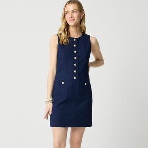J. Crew Women's Linen-Blend Button-Front Mini Dress Navy Blue Size 4 NWT